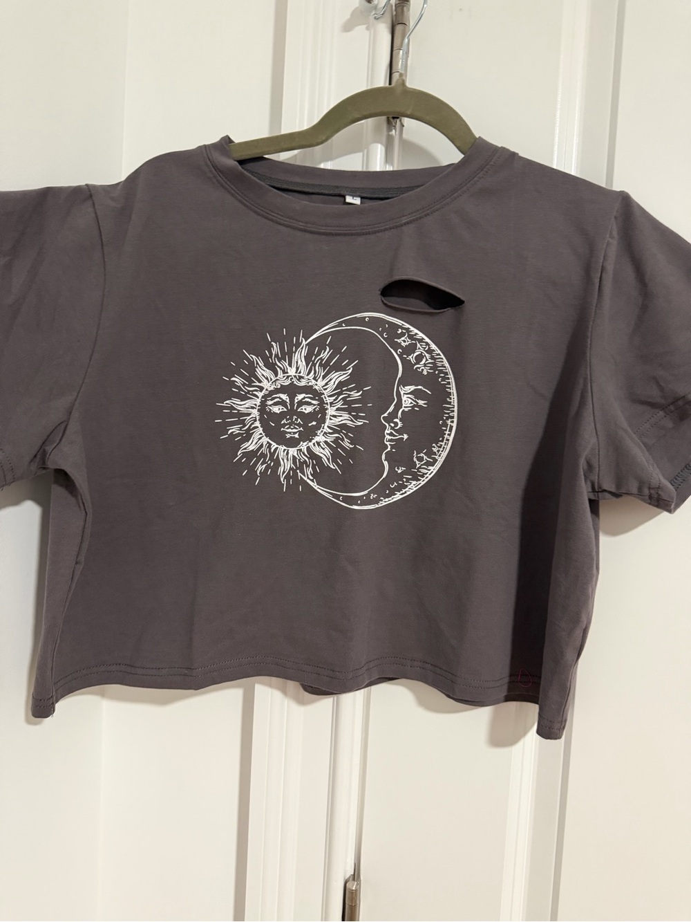 Sun & Moon Graphic Cropped Tee - Charcoal Gray